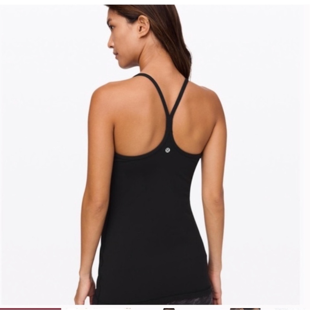 Lululemon ladies black tank power Y 10 EUC built in tank bra pads included